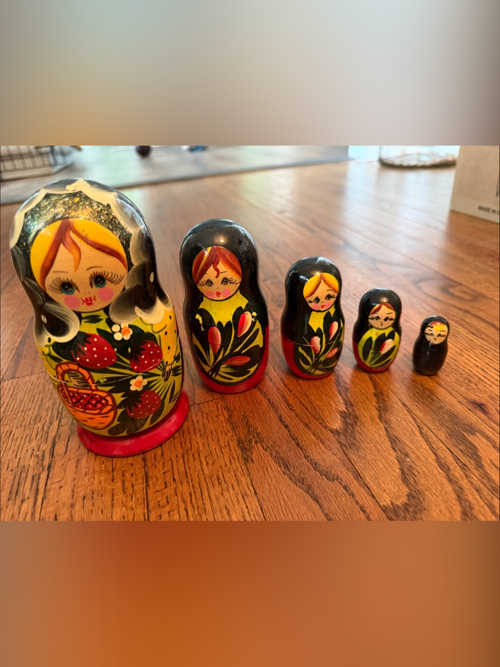 Hand-Painted Yellow & Black Russian Nesting Dolls (Matryoshka)